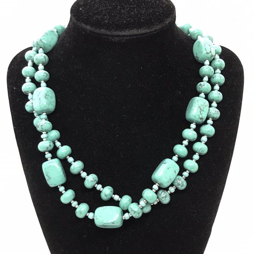 Premier Designs Chunky Double Strand Faux Turquoise Necklace 20”